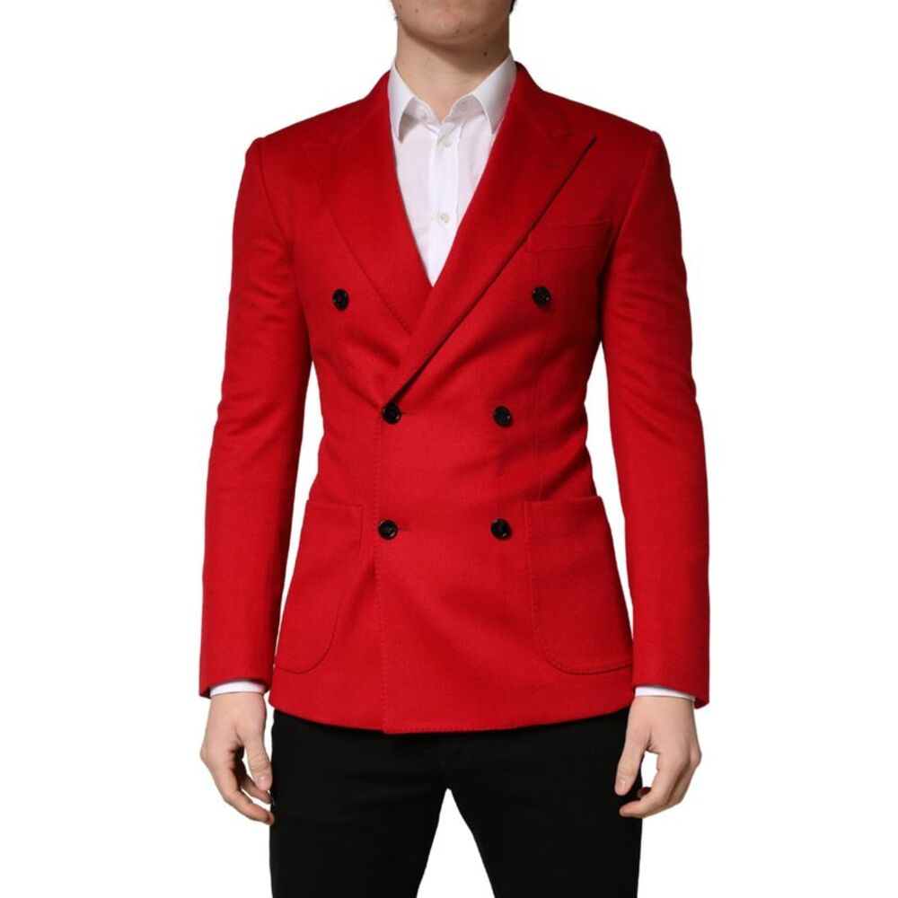 Dolce & Gabbana Red Cashmere Slim Fit Coat Jacket Men's Blazer